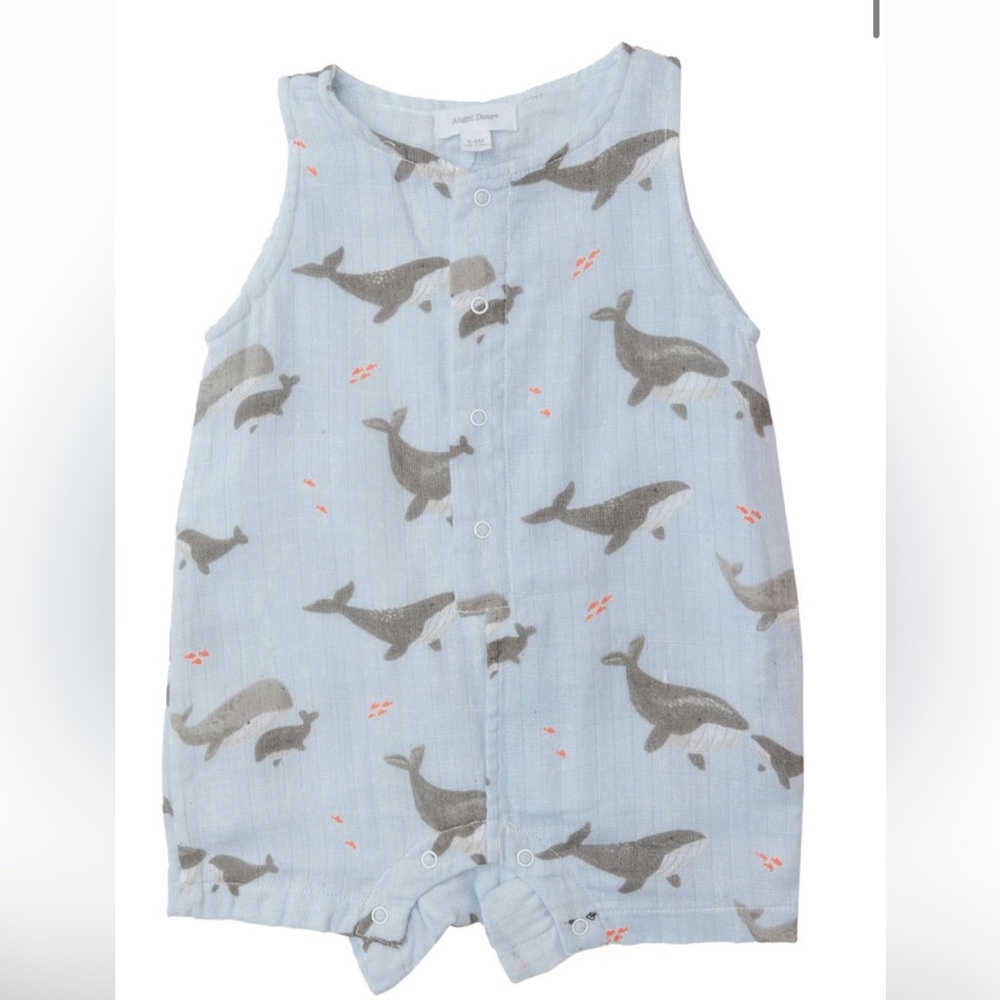 Angel Dear Light Blue Whale Print Muslin One-Piece